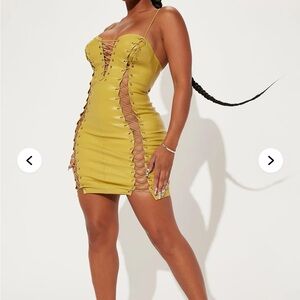 Fashion Nova Lace-Up Mustard Mini Dress